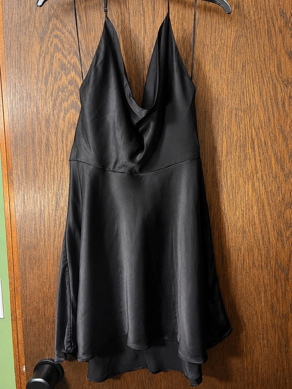 XL Short Black Satin Cowl Neck Zara Dress - Women
